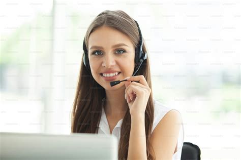 Customer support operator with headset